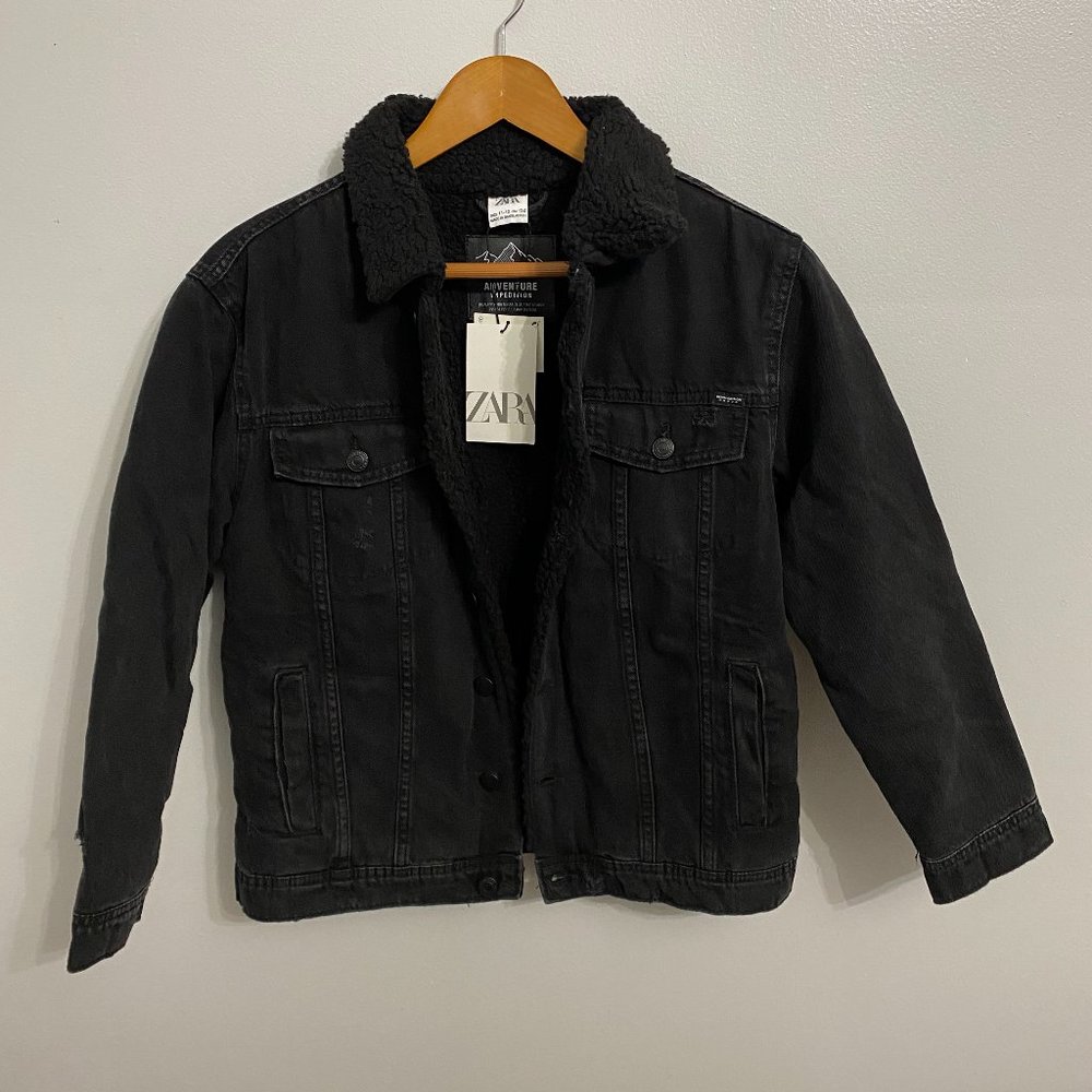 ZARA-Trucker Black Denim Jacket -Black- Boys 11-12